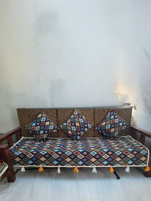 Indiehaat | Cotton Sofa Throw & Cushion Cover Brown