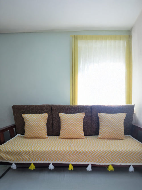 Indiehaat | Cotton Sofa Throw & Cushion Cover Yellow