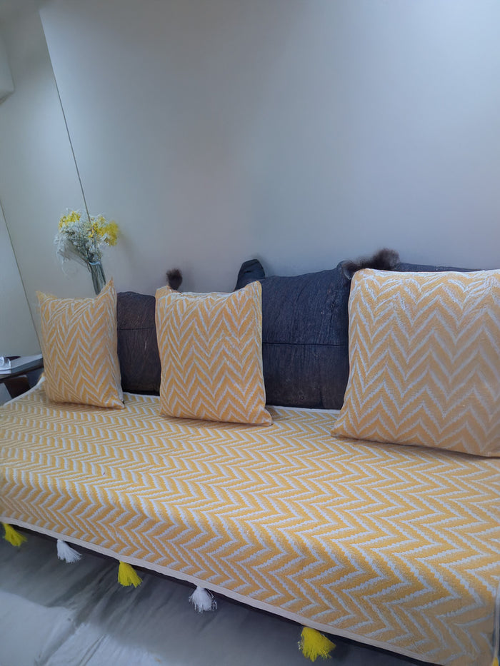 Indiehaat | Cotton Sofa Throw & Cushion Cover Yellow