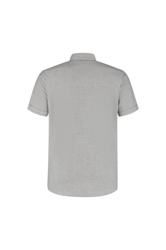 Korte mouw knit figuur wit overhemd met korte mouwen en knoopsluiting, ademend, achteraanzicht.