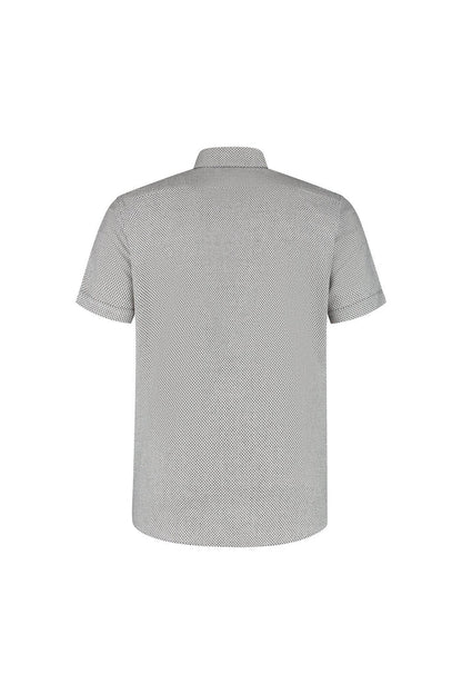Korte mouw knit figuur wit overhemd met korte mouwen en knoopsluiting, ademend, achteraanzicht.