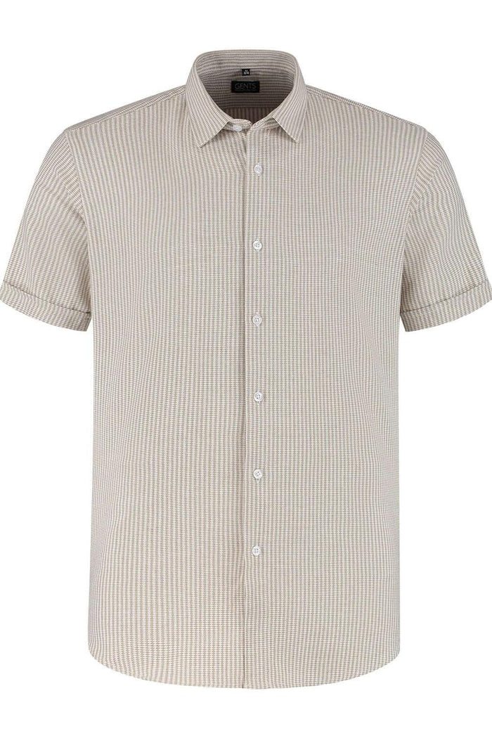 Korte mouw knit streep beige. Ademend gebreide top met beige strepen, perfect voor warme dagen.