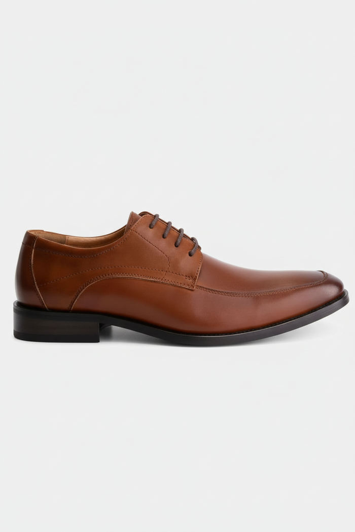 Leder classic Cognac elegant leren derby met houtlookhak en vaste binnenzool