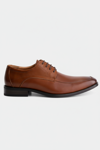 Leder classic Cognac elegant leren derby met houtlookhak en vaste binnenzool