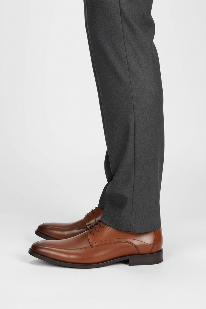 Leder classic Cognac elegant leren derby met houtlookhak en vaste binnenzool, perfect voor zakelijke kleding.