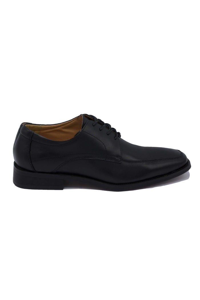 Leder classic Cognac elegante leren derby met vaste binnenzool en houtlookhak, zwart leren schoenen.