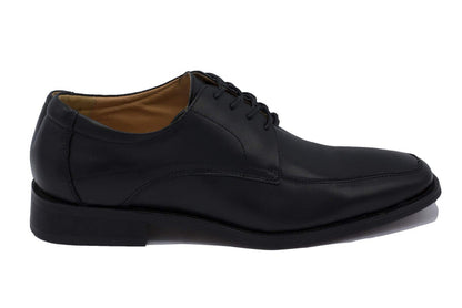 Leder classic Cognac elegante leren derby met vaste binnenzool en houtlookhak, stijlvol zwart.