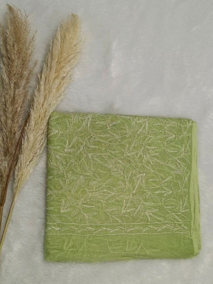 Indiehaat | Tepchi Handwork Kota Doria Saree Green