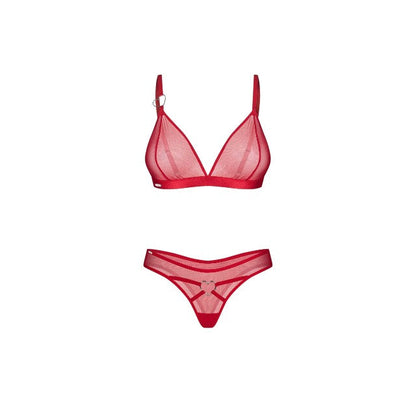 Lenjerie sexy 2 piese OBSESSIVE Crimessa, sutien + tanga, din plasă, cu inimioare decorative, culoare roșu, mărime L/XL
