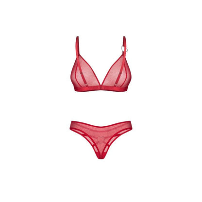 Lenjerie sexy 2 piese OBSESSIVE Crimessa, sutien + tanga, din plasă, cu inimioare decorative, culoare roșu, mărime L/XL
