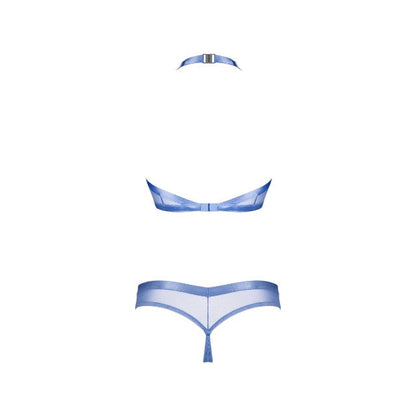 Lenjerie sexy 2 piese OBSESSIVE Shaderi Top & Thong, bustieră + tanga, din plasă, culoare albastru, mărime XS/S