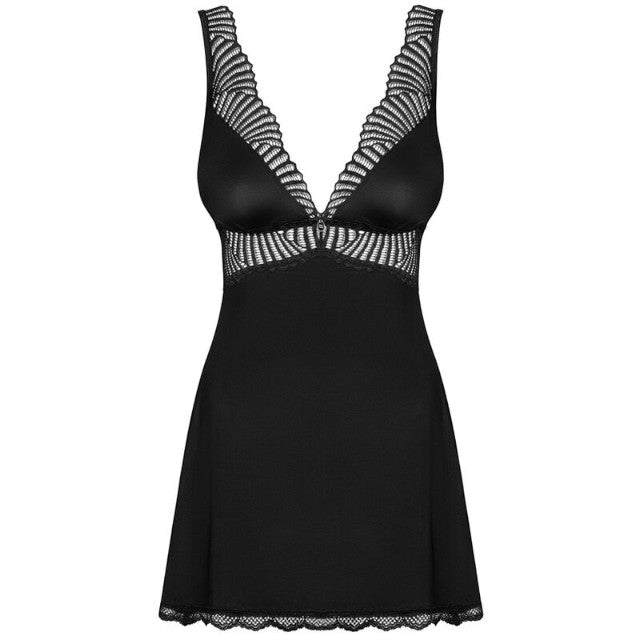 Lenjerie sexy babydoll OBSESSIVE Klarita, model elegant cu dantelă și decupaj la spate, culoare negru, mărime S/M
