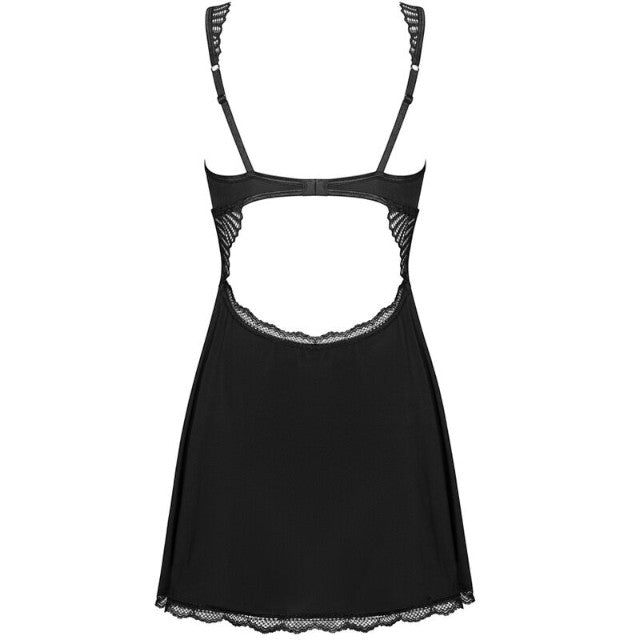 Lenjerie sexy babydoll OBSESSIVE Klarita, model elegant cu dantelă și decupaj la spate, culoare negru, mărime S/M
