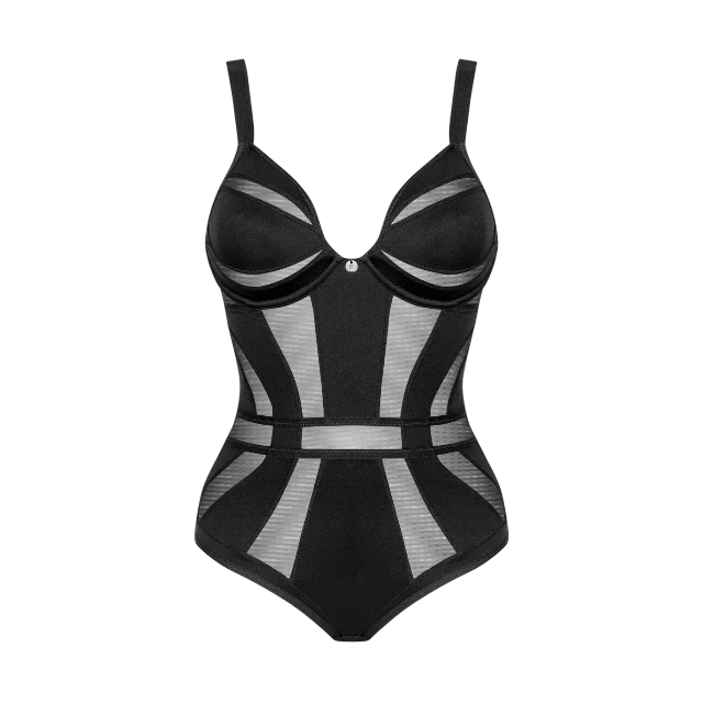 Lenjerie sexy teddy OBSESSIVE Chic Amoria, model geometric, bretele reglabile, culoare negru, mărime XS/S