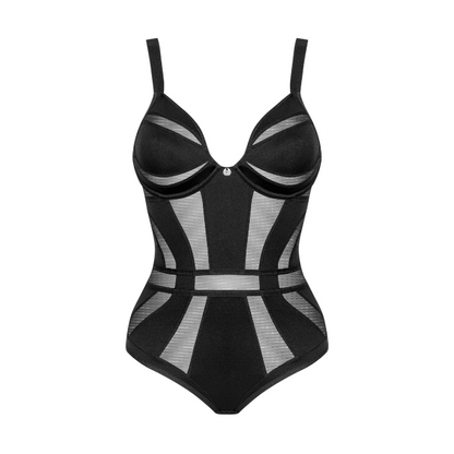 Lenjerie sexy teddy OBSESSIVE Chic Amoria, model geometric, bretele reglabile, culoare negru, mărime XS/S