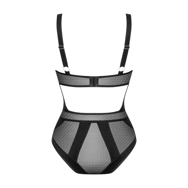 Lenjerie sexy teddy OBSESSIVE Chic Amoria, model geometric, bretele reglabile, culoare negru, mărime XS/S