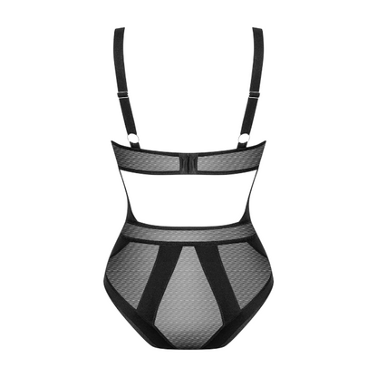 Lenjerie sexy teddy OBSESSIVE Chic Amoria, model geometric, bretele reglabile, culoare negru, mărime XS/S