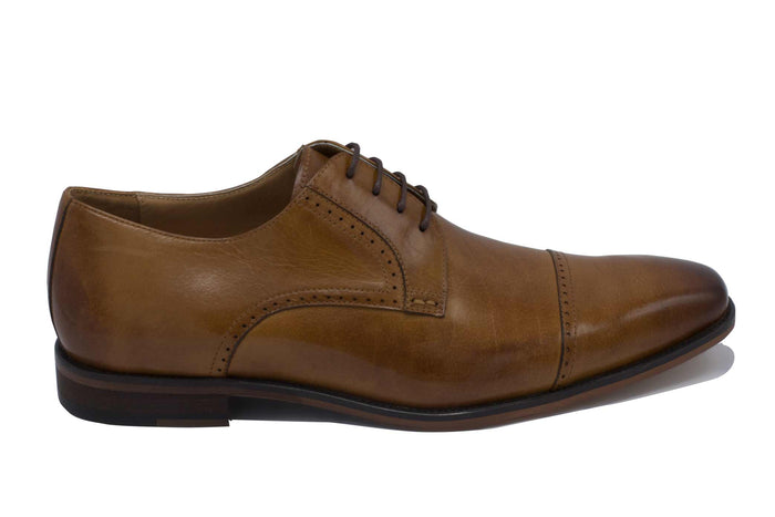 Leren veterschoen heren – cognac cap toe