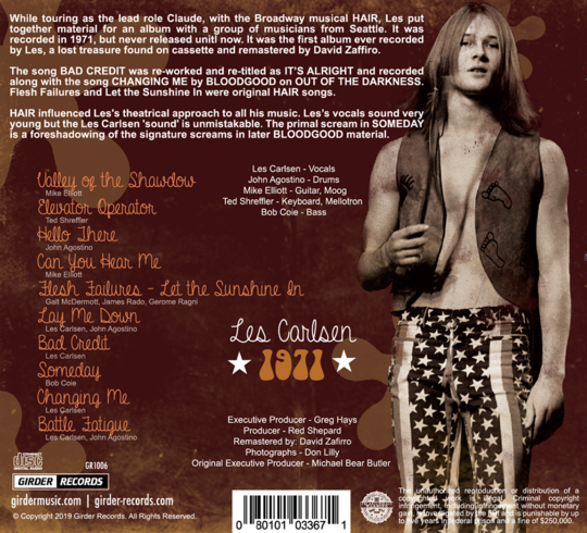 LES CARLSEN - 1971 (*NEW-CD, 2019, Girder Records) Bloodgood vocalist!