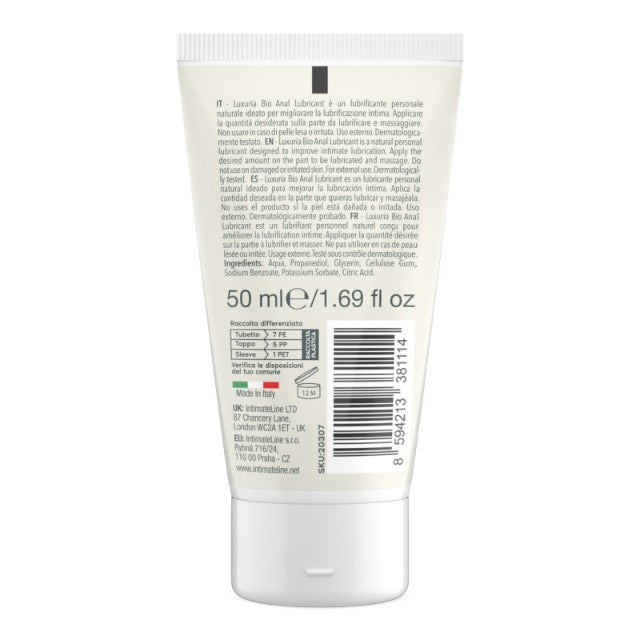 Lubrifiant anal LUXURIA Bio Anal Lubricant, formulă naturală pe bază de apă, cu efect de lungă durată, 50 ml (roz)