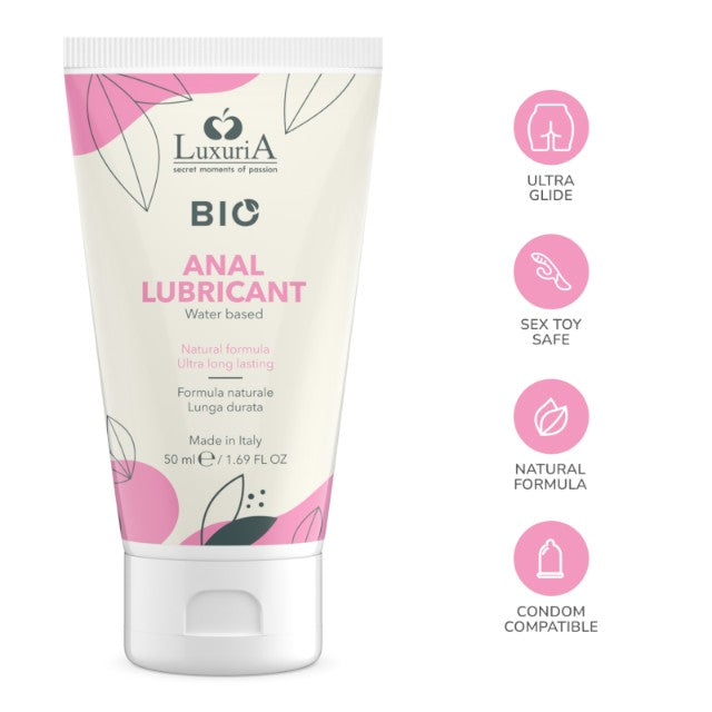 Lubrifiant anal LUXURIA Bio Anal Lubricant, formulă naturală pe bază de apă, cu efect de lungă durată, 50 ml (roz)