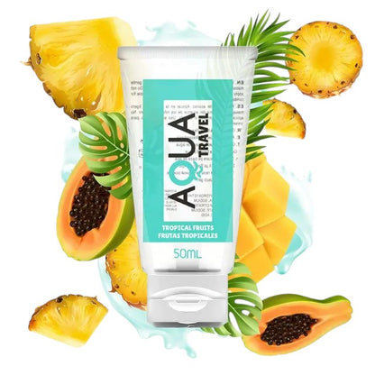 Lubrifiant cu aromă AQUA TRAVEL Tropical Fruits, pe bază de apă, cu gust delicios de fructe tropicale, 50 ml