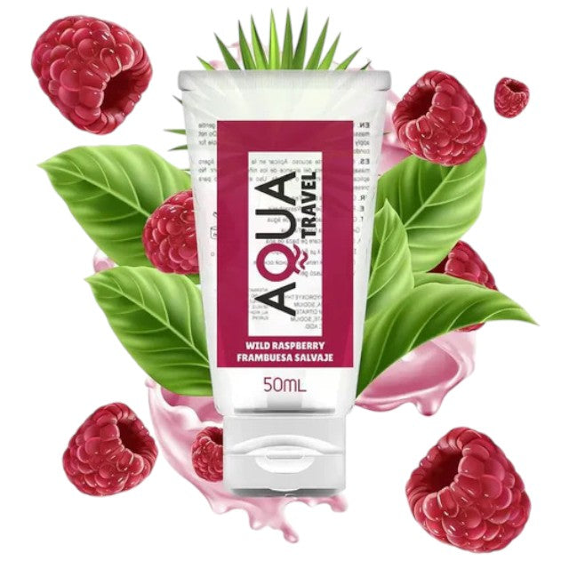 Lubrifiant cu aromă AQUA TRAVEL Wild Raspberry, pe bază de apă, cu gust delicios de zmeură sălbatică, 50 ml