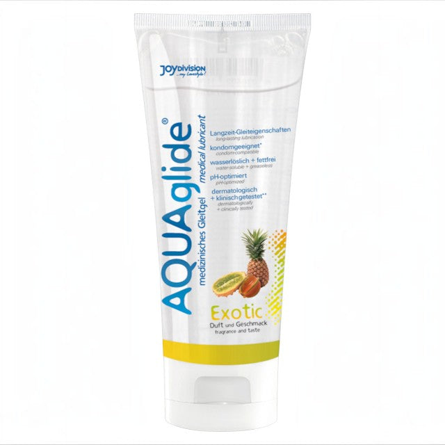 Lubrifiant cu aromă Aquaglide Exotic, pe bază de apă, cu aromă de fructe exotice, 100 ml