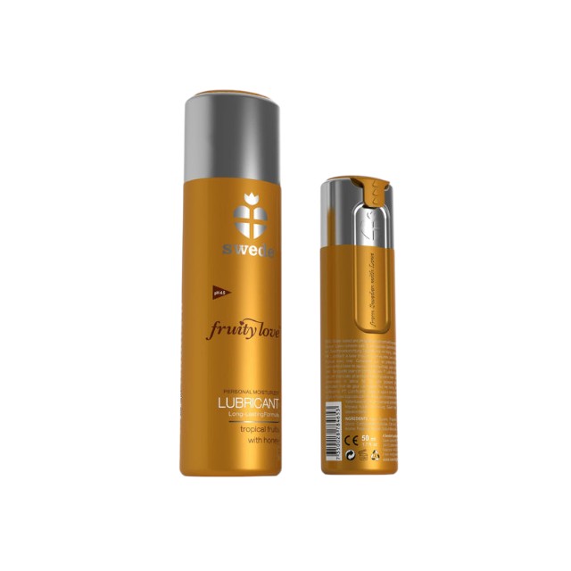 Lubrifiant cu aromă SWEDE Fruity Love Lubricant, pe bază de apă, aromă de fructe tropicale și miere, 50 ml (portocaliu)