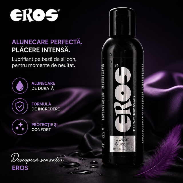Lubrifiant EROS Classic Silicone Bodyglide, pe bază de silicon, efect de lungă durată, compatibil cu prezervative, 500 ml