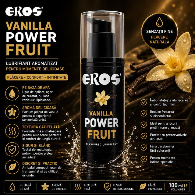Lubrifiant Eros Power Fruit, foarte alunecos, pe bază mixtă, aromă Vanilie, 125 ml