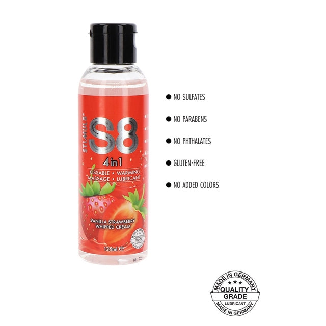 Lubrifiant Stimul8 S8 - 4 in 1, pentru corp, gel masaj, lubrifiant, capsuni, 125 ml