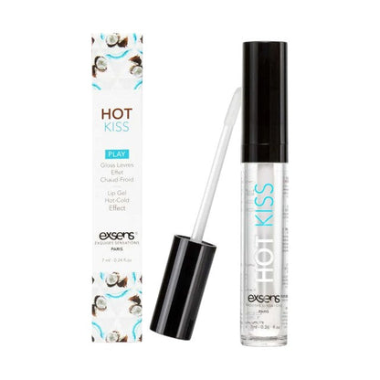 Luciu de buze pentru sex oral EXSENS Hot Kiss Coconut, efect dublu de încălzire și răcire, aromă de cocos, 7 ml