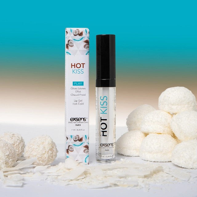 Luciu de buze pentru sex oral EXSENS Hot Kiss Coconut, efect dublu de încălzire și răcire, aromă de cocos, 7 ml