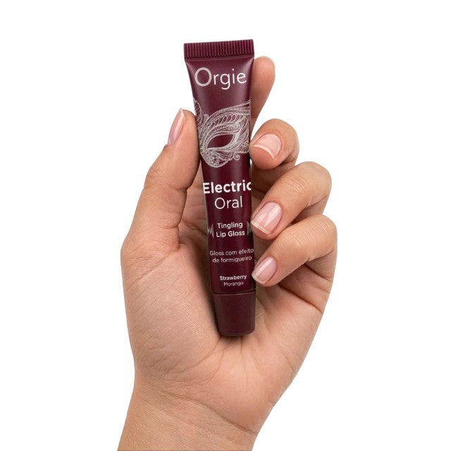 Luciu de buze pentru sex oral ORGIE Electric Oral, cu efect de stimulare, aromă de căpșuni, 10 ml