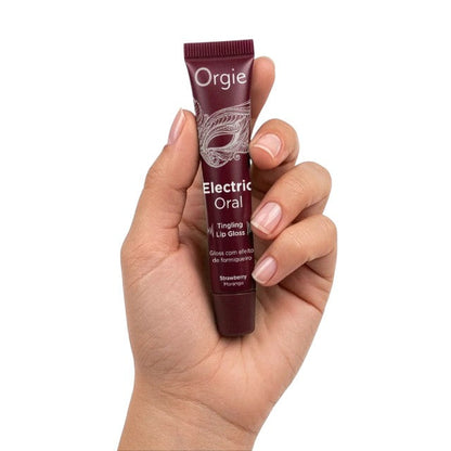 Luciu de buze pentru sex oral ORGIE Electric Oral, cu efect de stimulare, aromă de căpșuni, 10 ml