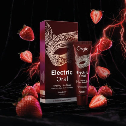 Luciu de buze pentru sex oral ORGIE Electric Oral, cu efect de stimulare, aromă de căpșuni, 10 ml