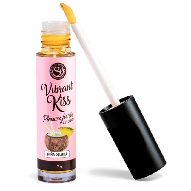 Luciu de buze pentru sex oral SECRET PLAY Lip Gloss Vibrant Kiss, cu efect de vibrație, aromă Pina Colada, 7 gr