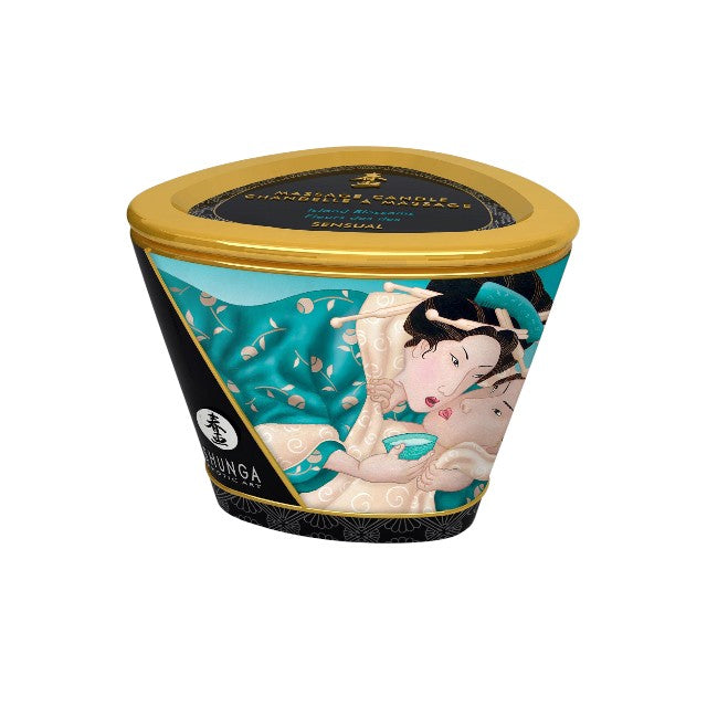 Lumânare pentru masaj SHUNGA Sensual - Island Blossoms, cu uleiuri 100% naturale, cu aromă de flori exotice, 170 ml