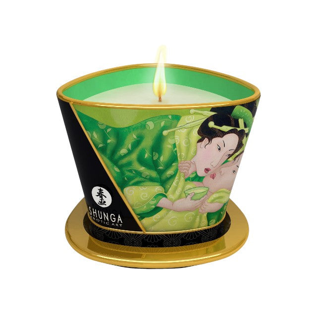 Lumânare pentru masaj SHUNGA Zenitude - Exotic Green Tea, cu uleiuri 100% naturale, cu aromă de ceai verde, 170 ml