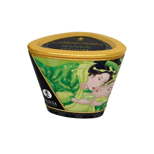 Lumânare pentru masaj SHUNGA Zenitude - Exotic Green Tea, cu uleiuri 100% naturale, cu aromă de ceai verde, 170 ml
