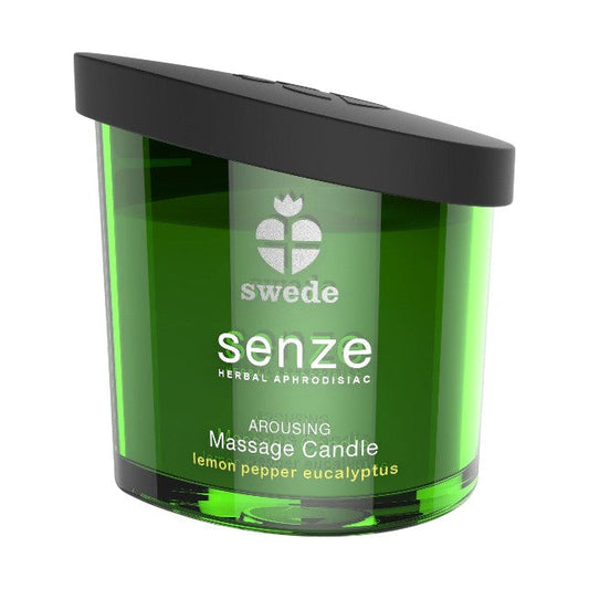 Lumânare pentru masaj SWEDE Senze Arousing, cu aromă de lămâie, piper și eucalipt, 50 ml (verde)