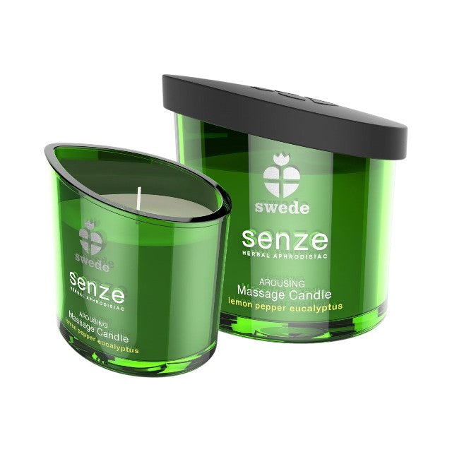 Lumânare pentru masaj SWEDE Senze Arousing, cu aromă de lămâie, piper și eucalipt, 50 ml (verde)