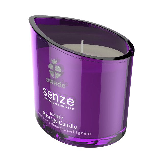 Lumânare pentru masaj SWEDE Senze Divinty, cu aromă de grapefruit, palmarosa și petitgrain, 50 ml (mov)