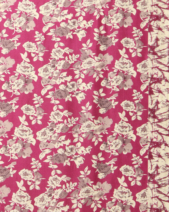 Indiehaat | Kashmiri Silk Printed Saree Magenta & Off-White