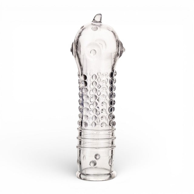 Manșon pentru penis A-TOYS Dond, pentru îngroșare și stimulare intensă, texturat, cu striații, transparent, 14.5 cm