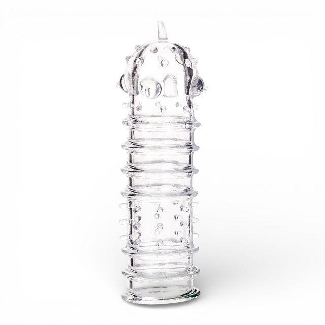 Manșon pentru penis A-TOYS Tark, pentru îngroșare și stimulare intensă, texturat, cu striații, transparent, 14 cm
