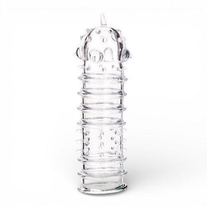 Manșon pentru penis A-TOYS Tark, pentru îngroșare și stimulare intensă, texturat, cu striații, transparent, 14 cm