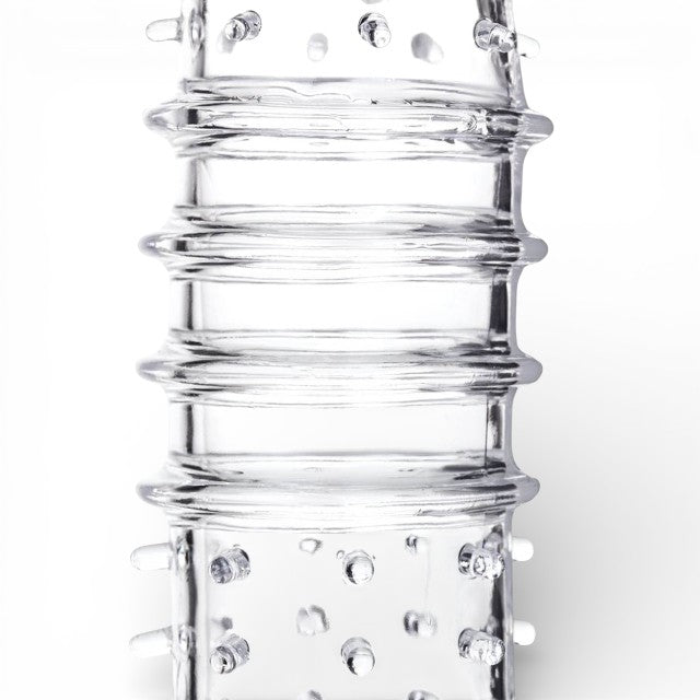 Manșon pentru penis A-TOYS Tark, pentru îngroșare și stimulare intensă, texturat, cu striații, transparent, 14 cm
