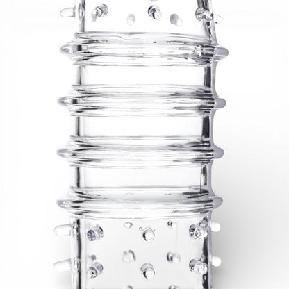 Manșon pentru penis A-TOYS Tark, pentru îngroșare și stimulare intensă, texturat, cu striații, transparent, 14 cm